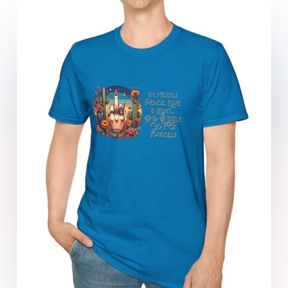 Blue Graphic Tee with Peace and Love Design - Picture 4 of 5